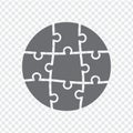 Simple icon puzzles in grey. Simple circle icon puzzle of the nine elements on transparent background.